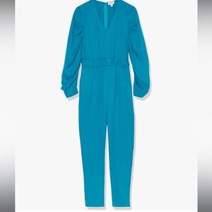 Terea Womens Power shoulders pleated One Piece  jumpsuit blue Plus Size 5X